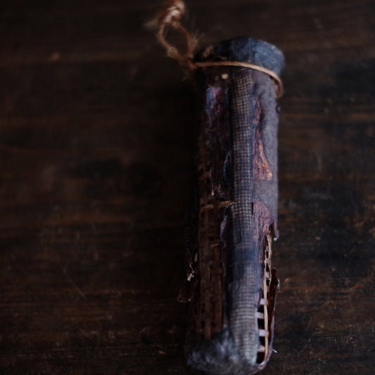 時代 一閑張 小筒竹籠掛花入