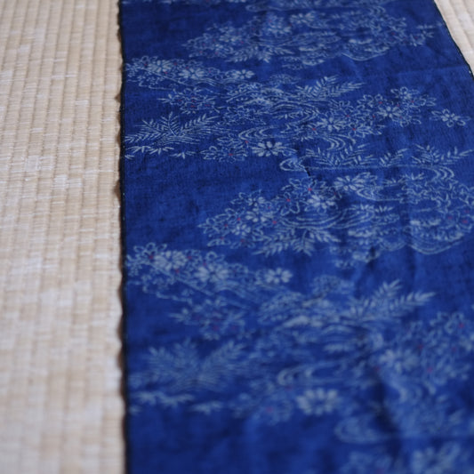 時代 花流文 藍地型染古布(昭和期)