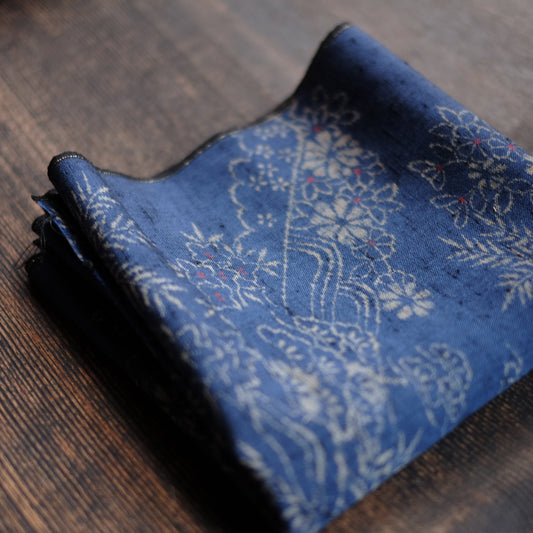時代 花流文 藍地型染古布(昭和期)