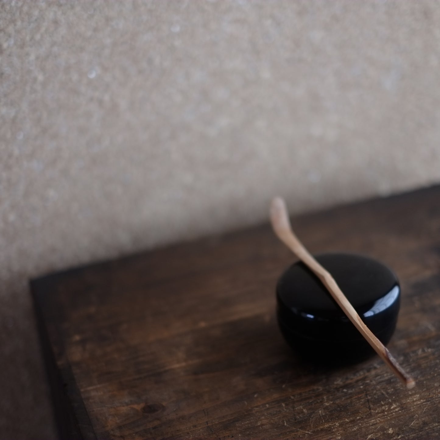 時代 黒漆真塗棗 茶杓付