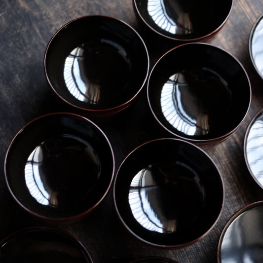 時代 外潤塗内黒漆蓋付壺椀 五客揃 (幕末-明治期)