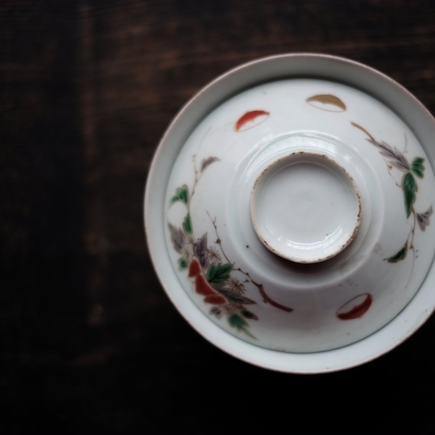 古伊万里白磁 栗図色絵 蓋付茶碗(江戸時代)