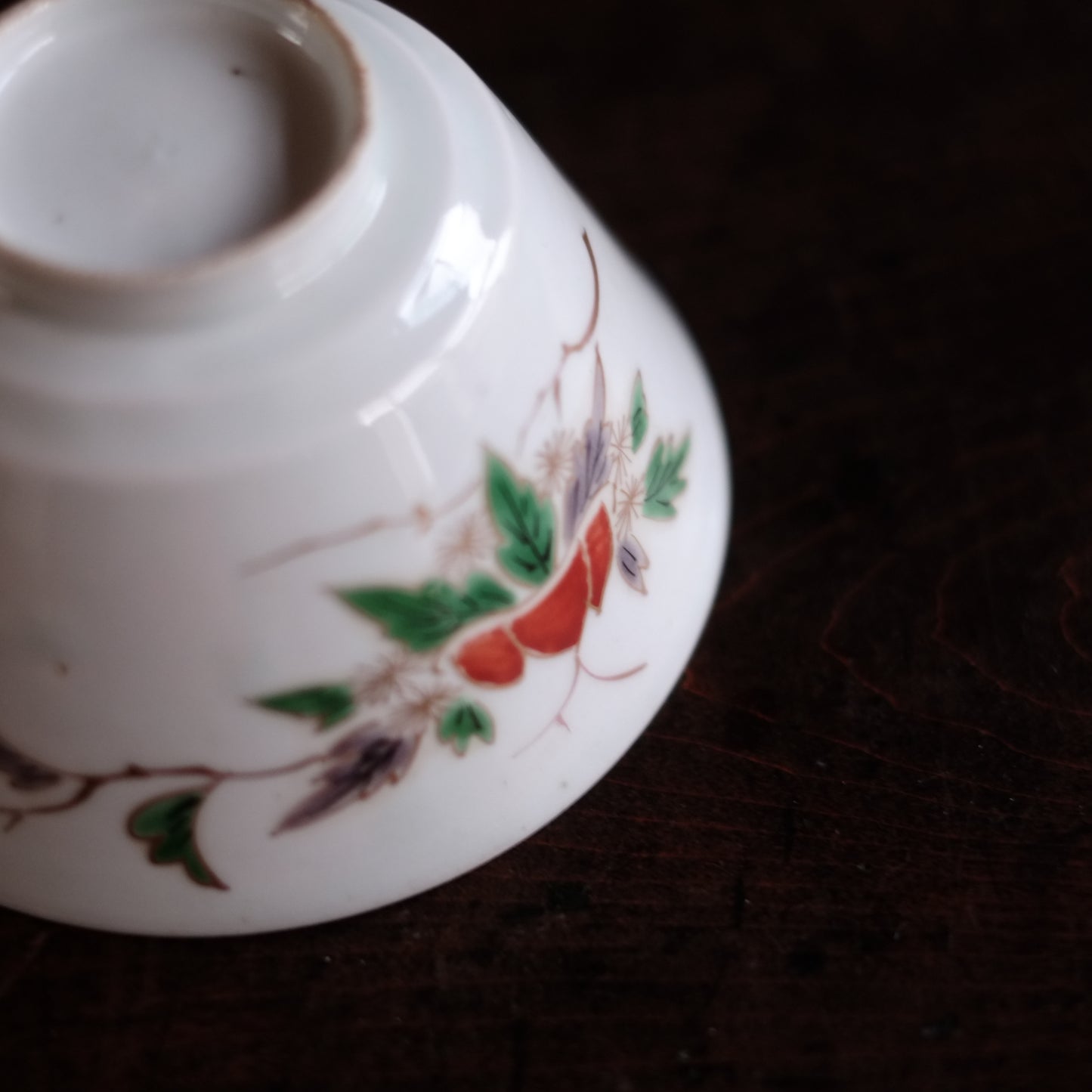 古伊万里白磁 栗図色絵 蓋付茶碗(江戸時代)