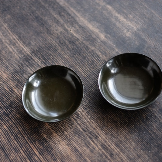 時代 総青漆底黒漆小皿 二客セット (江戸時代)