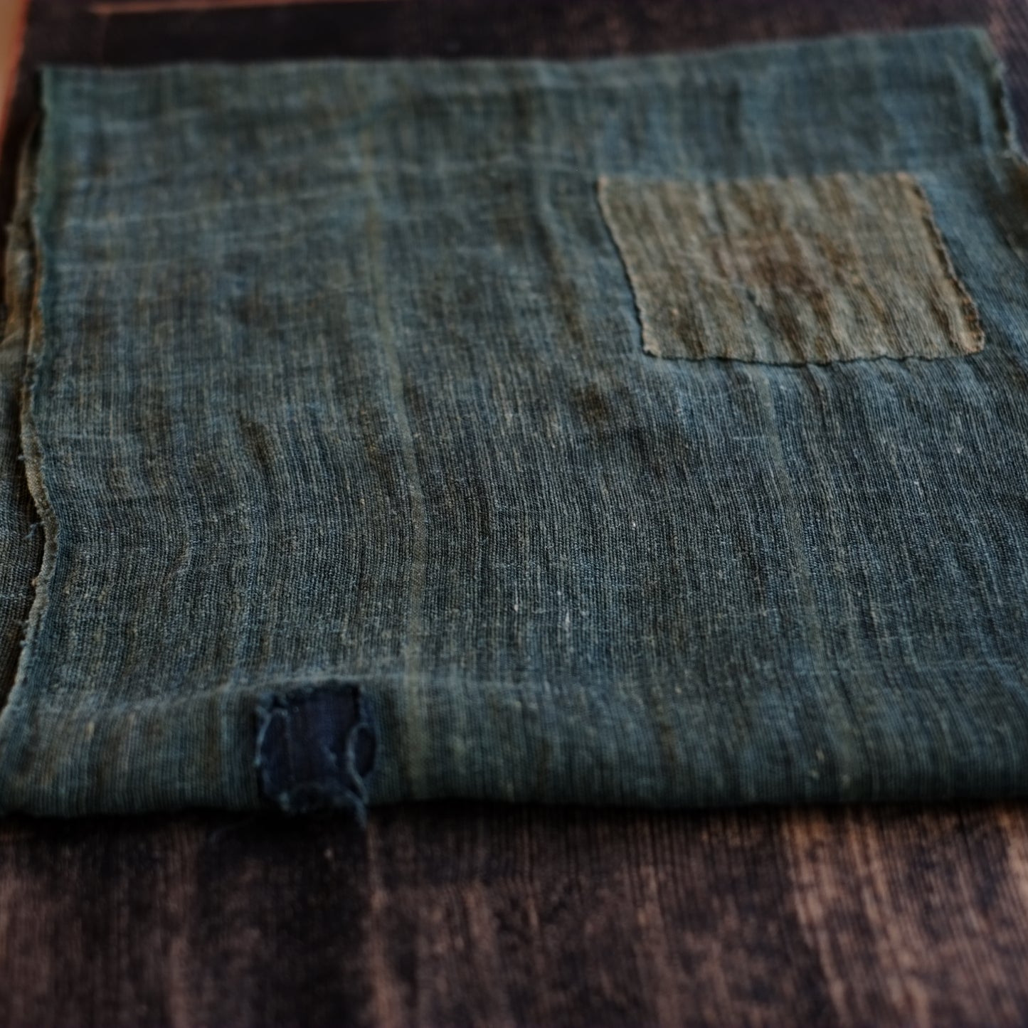 時代 藍染深緑 蚊帳古布 解き(明治-昭和初期)