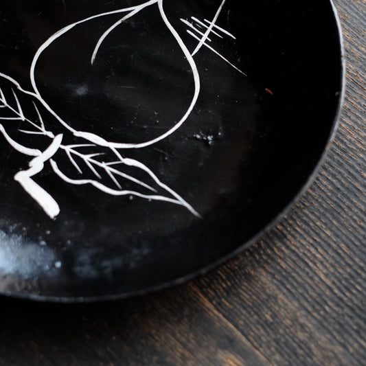 時代 浄法寺塗 山桃図 菓子盆 平皿 (江戸-明治時代)