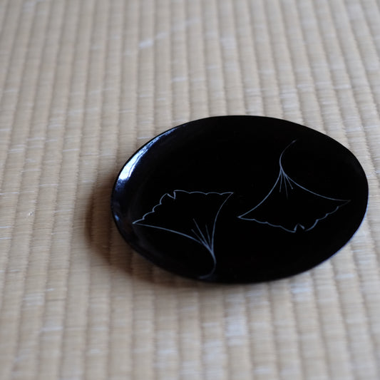 時代 浄法寺塗 銀杏図漆絵平皿(江戸時代)