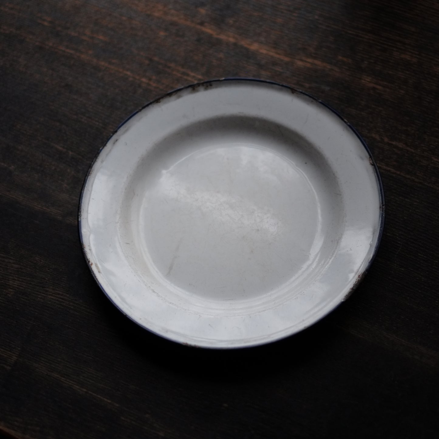 時代 琺瑯 青縁 リム大皿