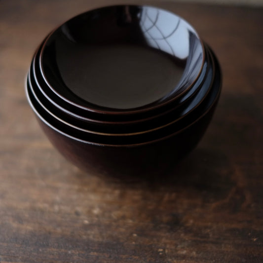 時代 布着黒漆塗 四つ椀 (19世紀)