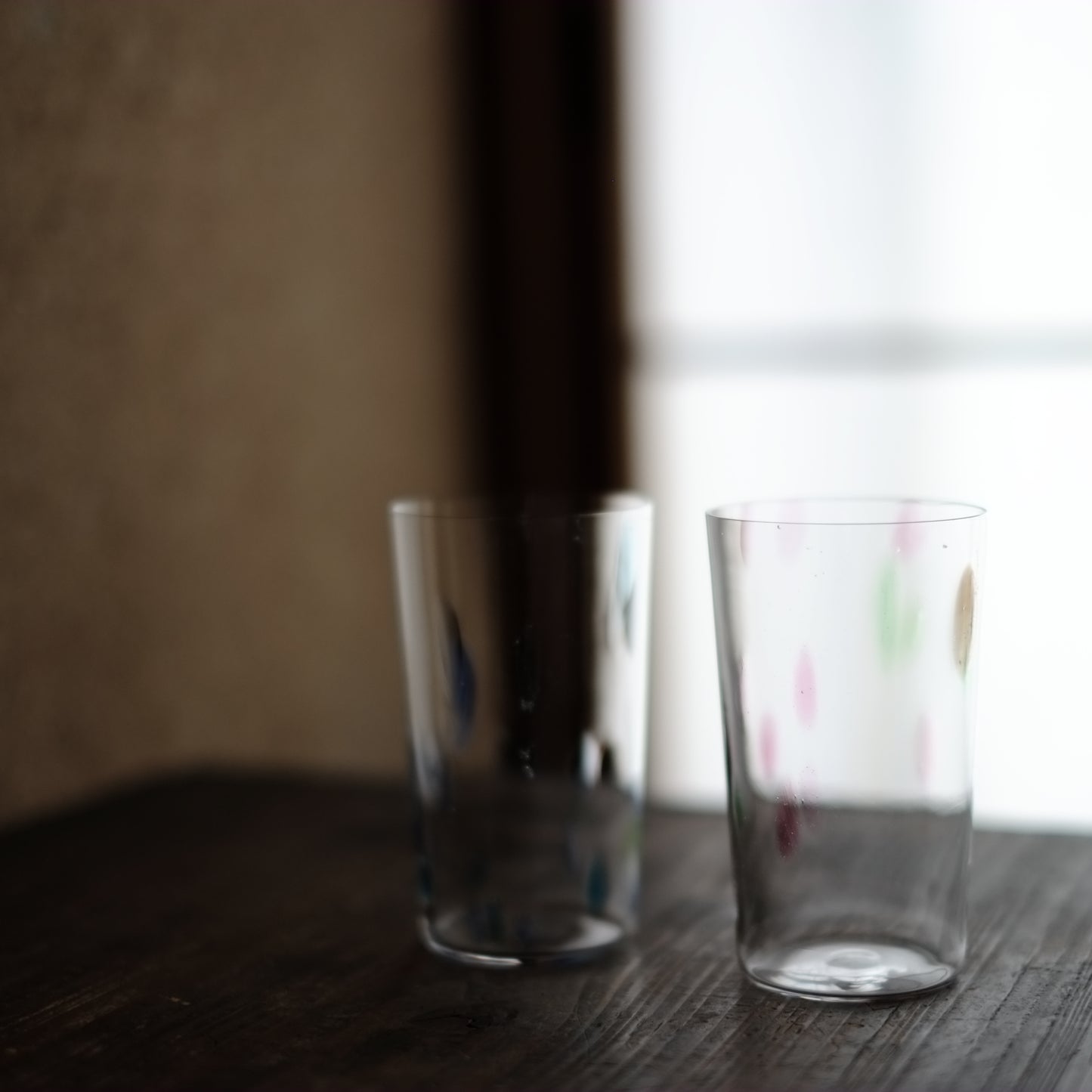 時代 薄吹きガラス 色玉グラス (大正-昭和初期)