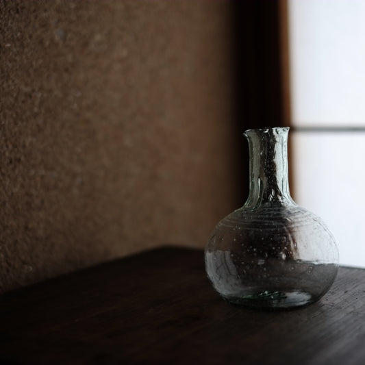 時代吹きガラス 輪線文フラスコ型徳利 (明治-大正期)