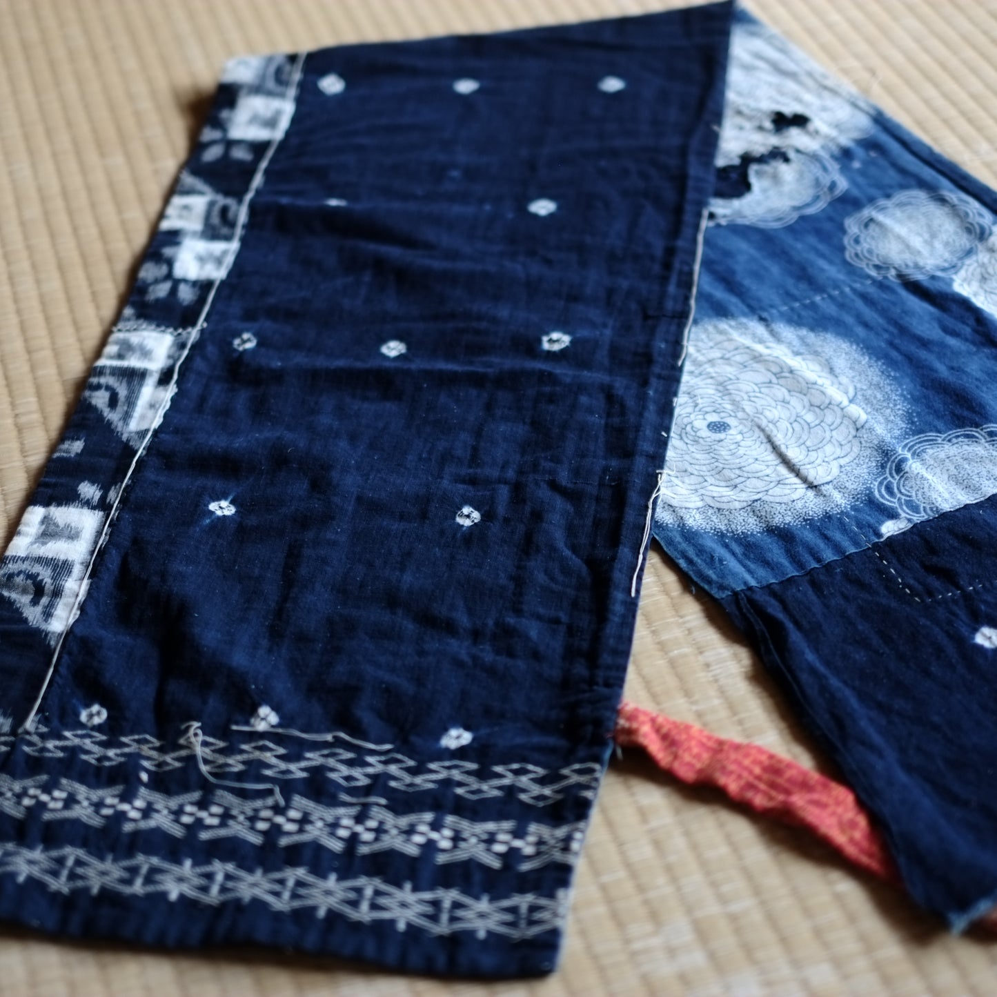 時代 藍染絞り型染め絣刺し子古布