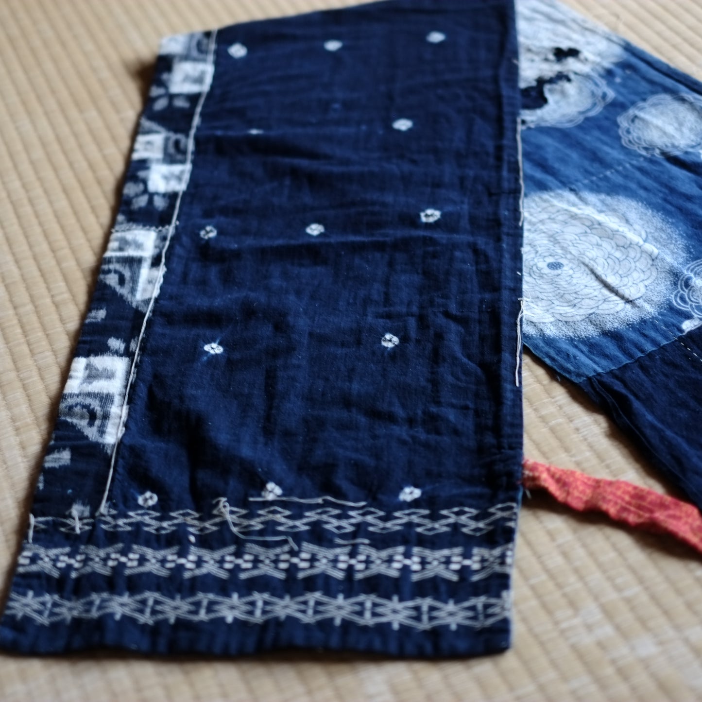 時代 藍染絞り型染め絣刺し子古布
