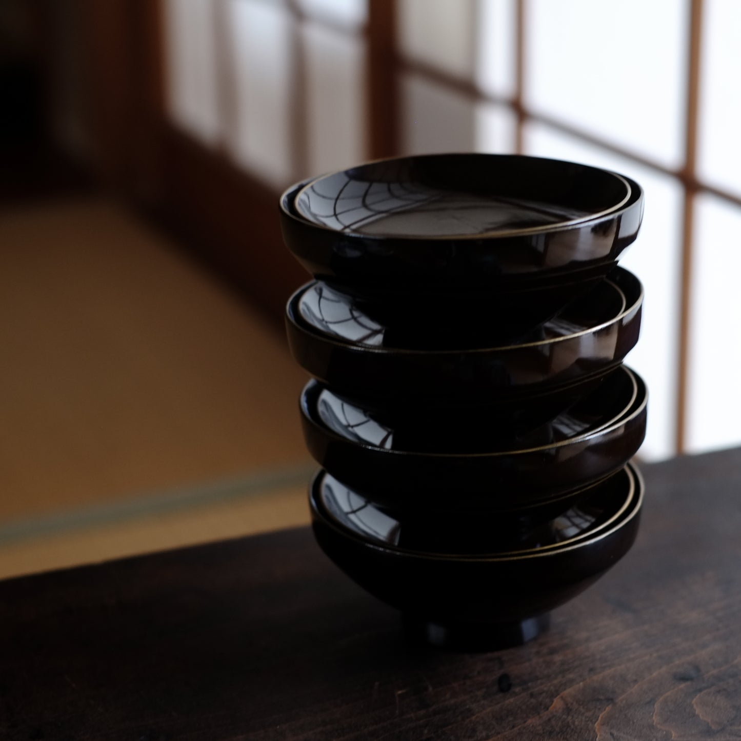 時代 黒漆塗図変内沈金布着 吸物椀 (19世紀末 幕末-明治中期)