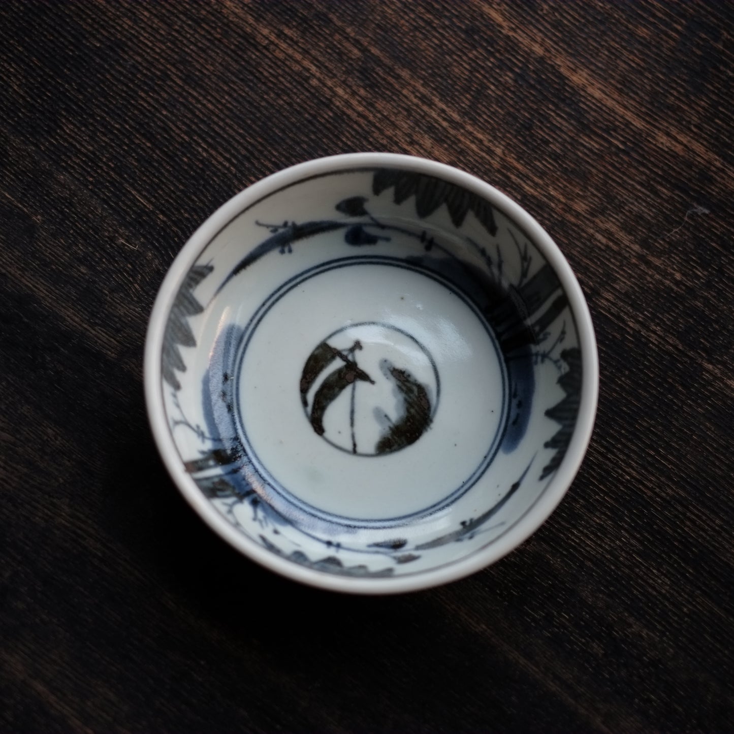 時代 外青磁 帆船図 染付膾皿 (江戸時代)