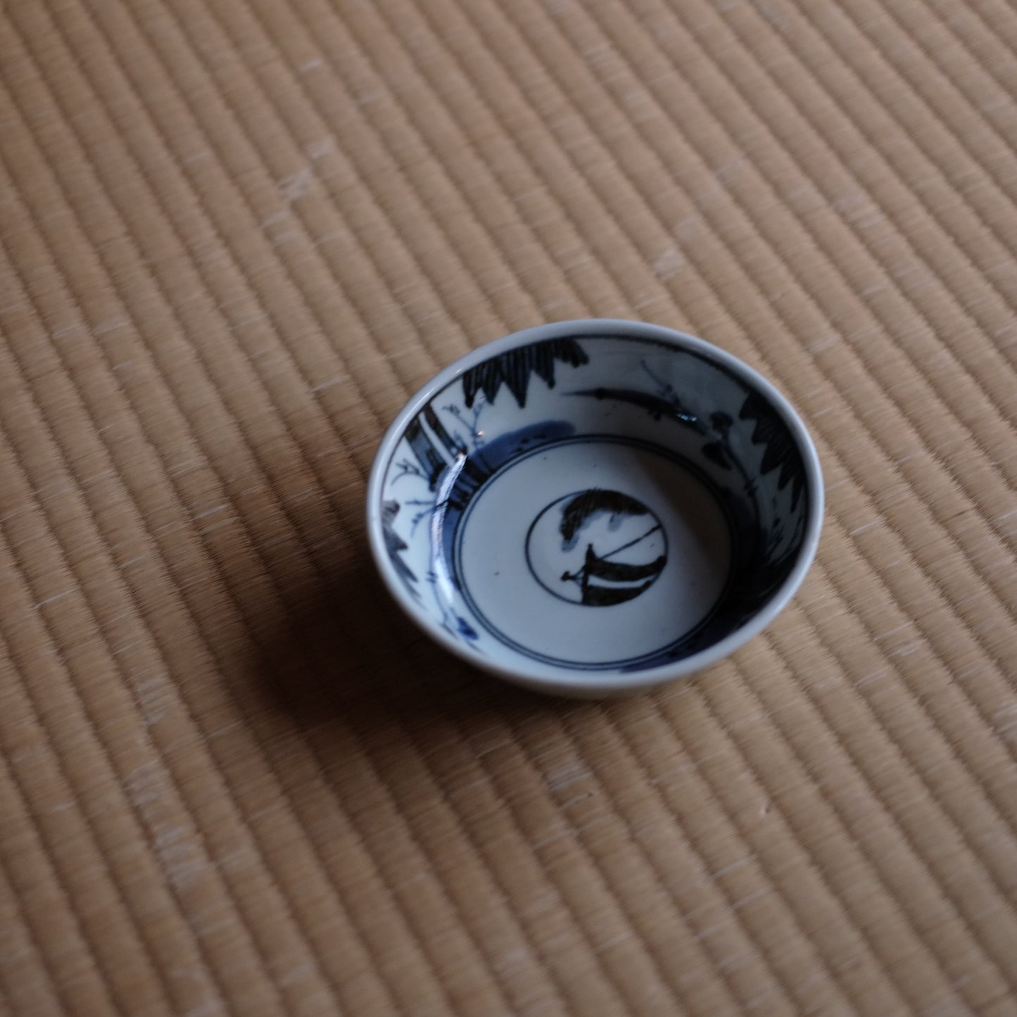 時代 外青磁 帆船図 染付膾皿 (江戸時代)