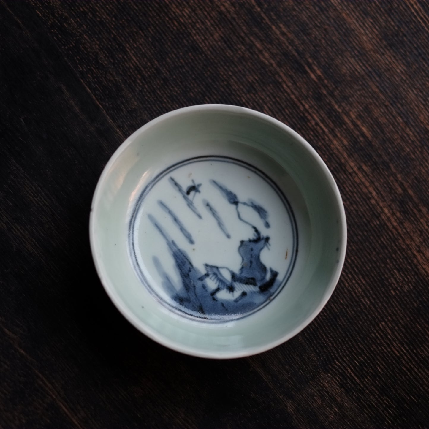 時代 内青磁山水文 染付膾皿 (江戸時代)