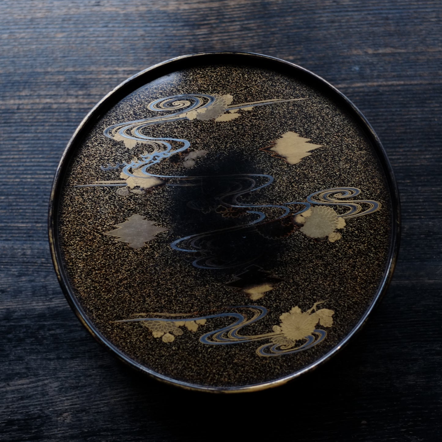 時代 梨地流水蒔絵丸香盆(19世紀)