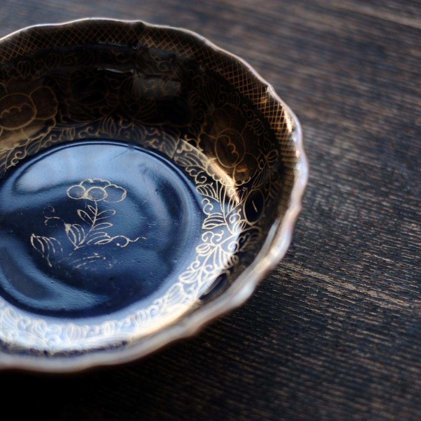 時代 瑠璃釉 金蘭手輪花膾皿 (幕末-明治時代)