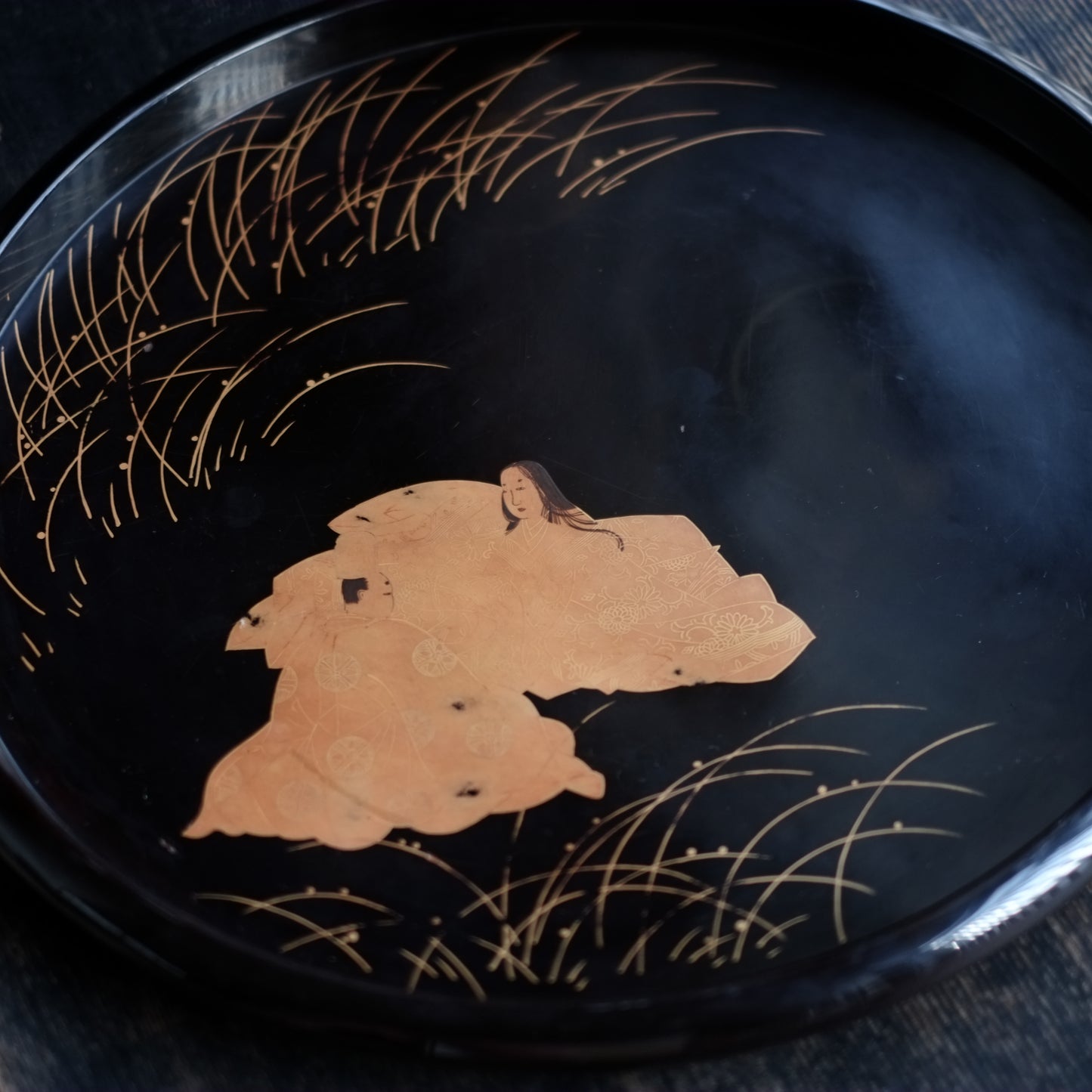 時代 黒漆蒔絵盆 時代箱付(19世紀)