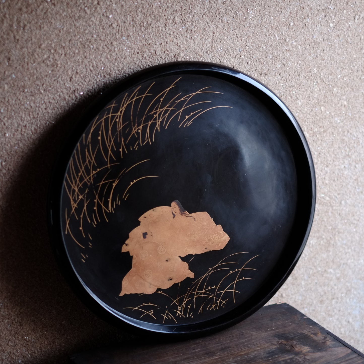 時代 黒漆蒔絵盆 時代箱付(19世紀)