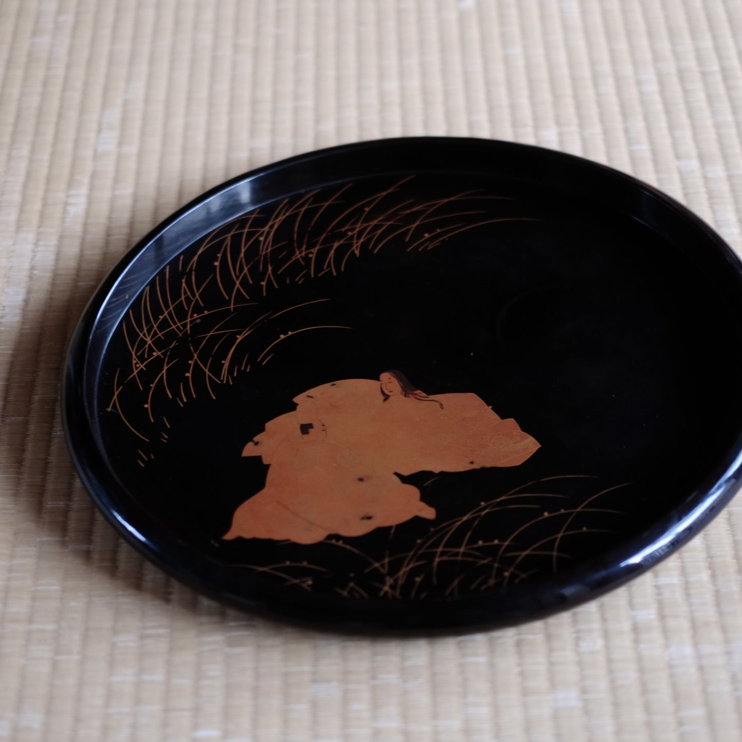 時代 黒漆蒔絵盆 時代箱付(19世紀)