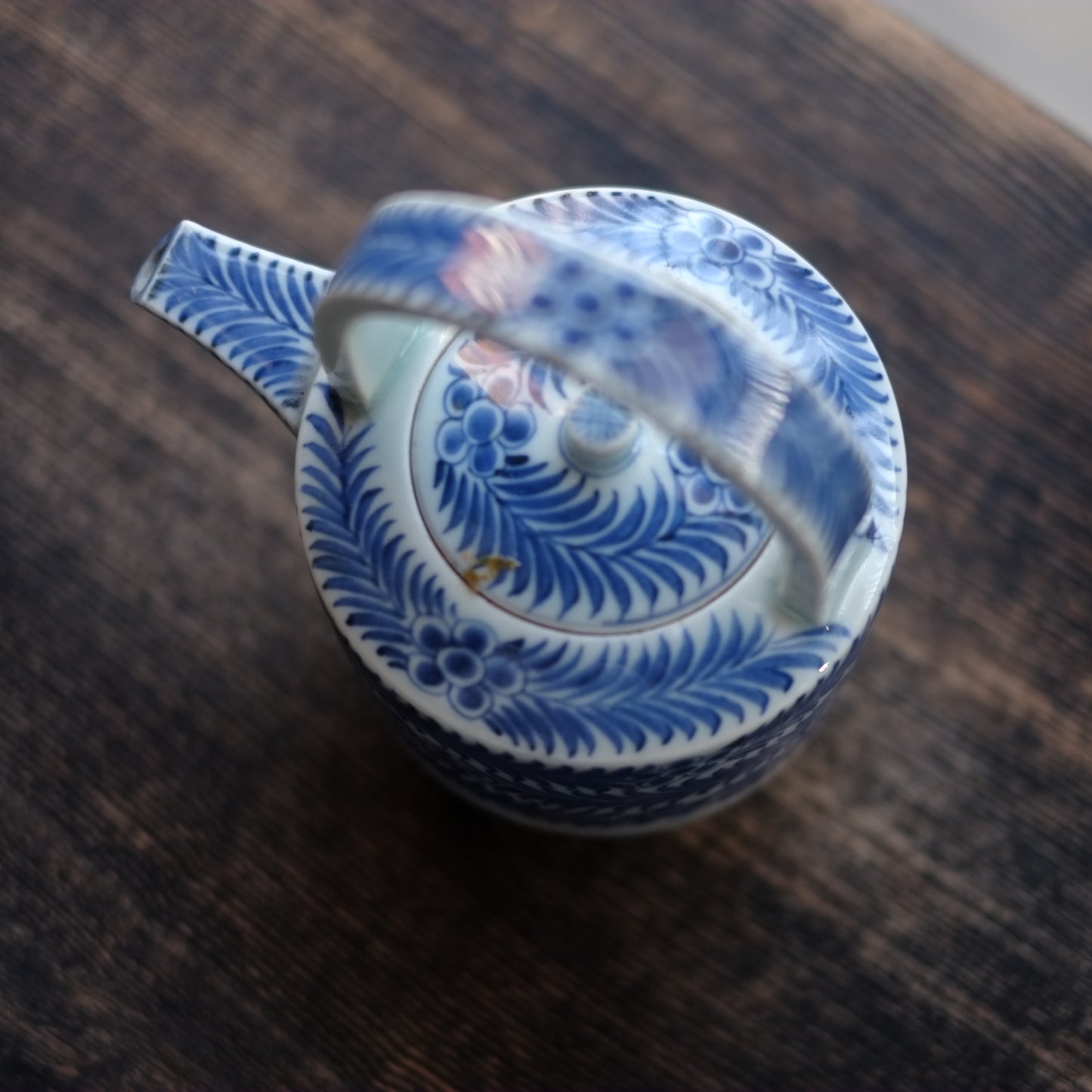 時代 五弁花草文染付銚子 (明治時代)
