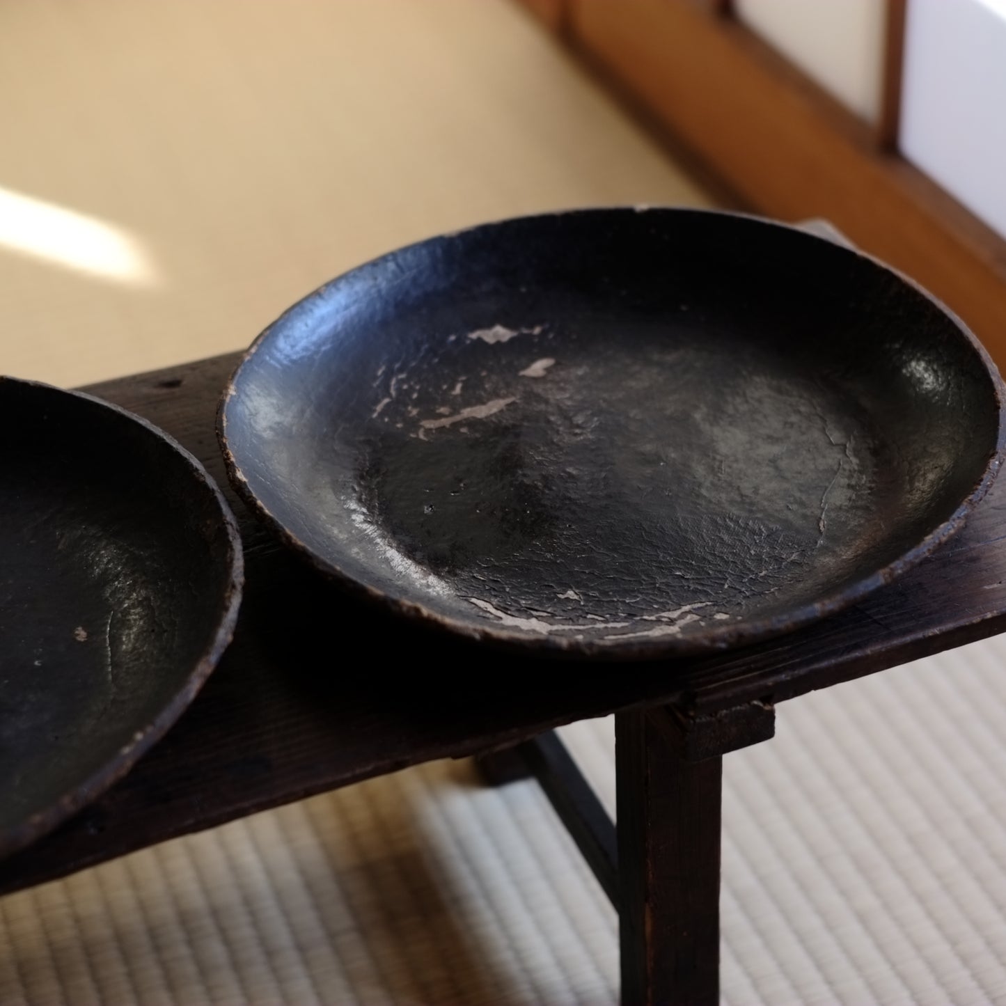 黒侘びた 漆紙皿 見立て盆 繭皿 (明治時代)