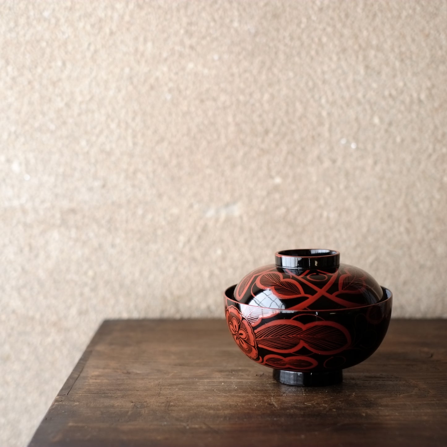 時代 吉野塗 芙蓉手蓋付椀 (明治-昭和期)