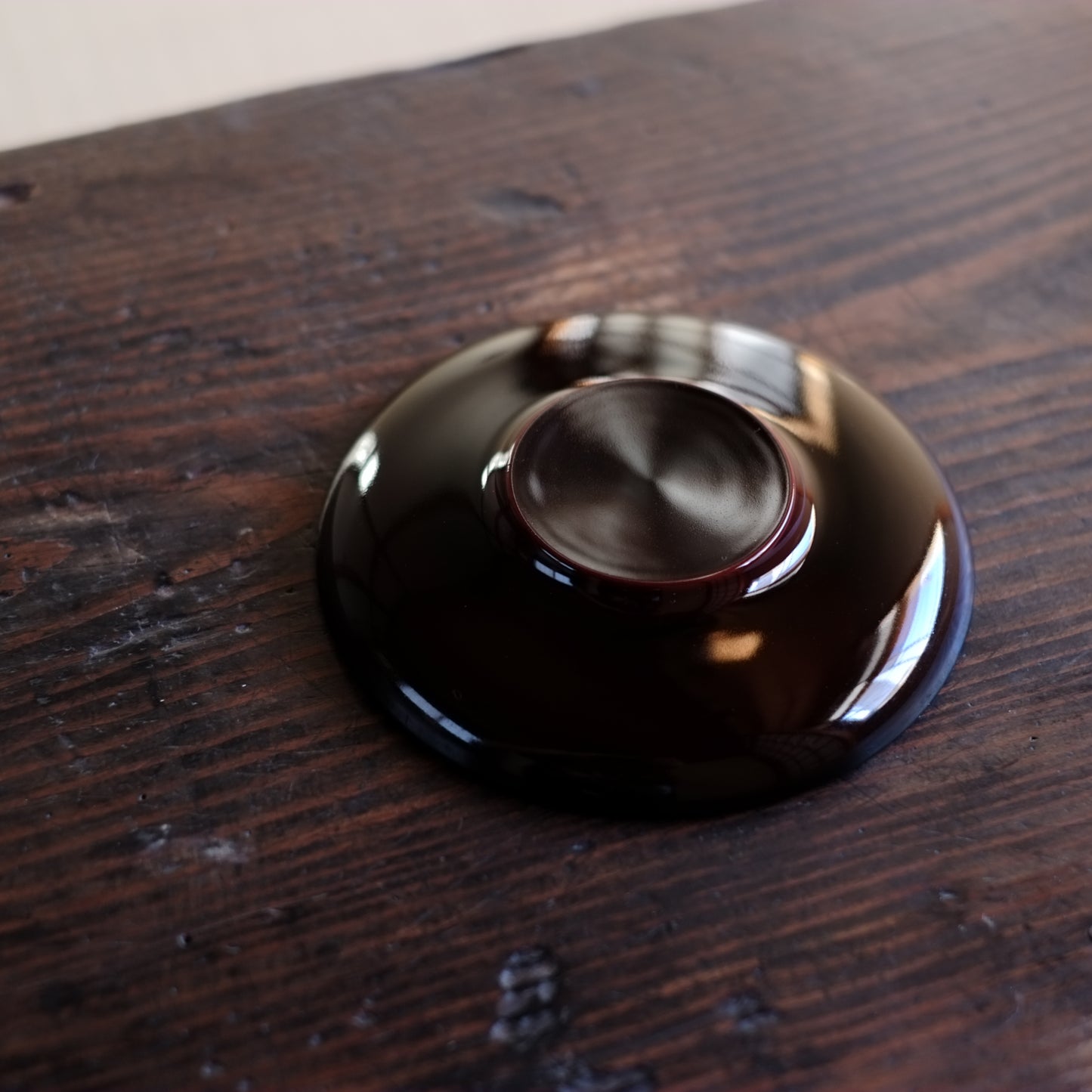 未使用保管品 極上会津塗 溜塗 だるま茶托 (大正-昭和期)