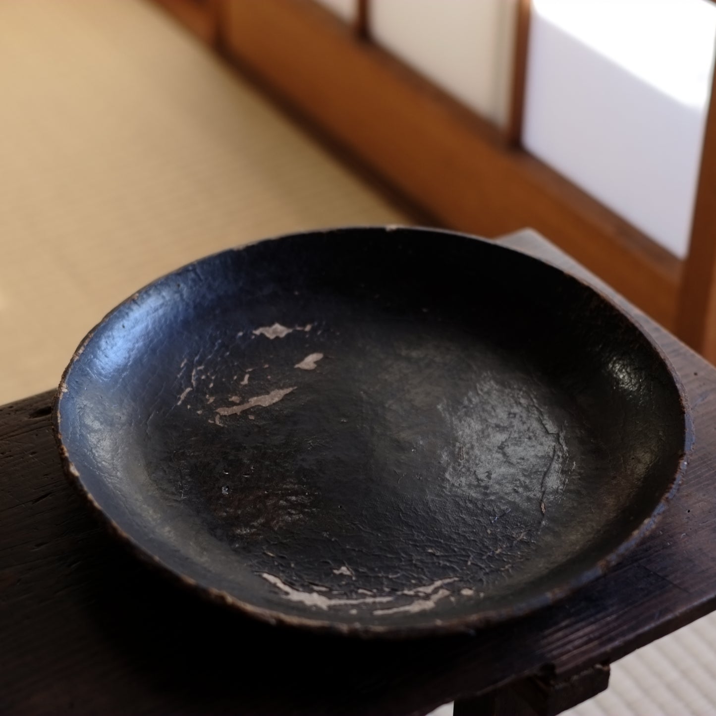 黒侘びた 漆紙皿 見立て盆 繭皿 (明治時代)