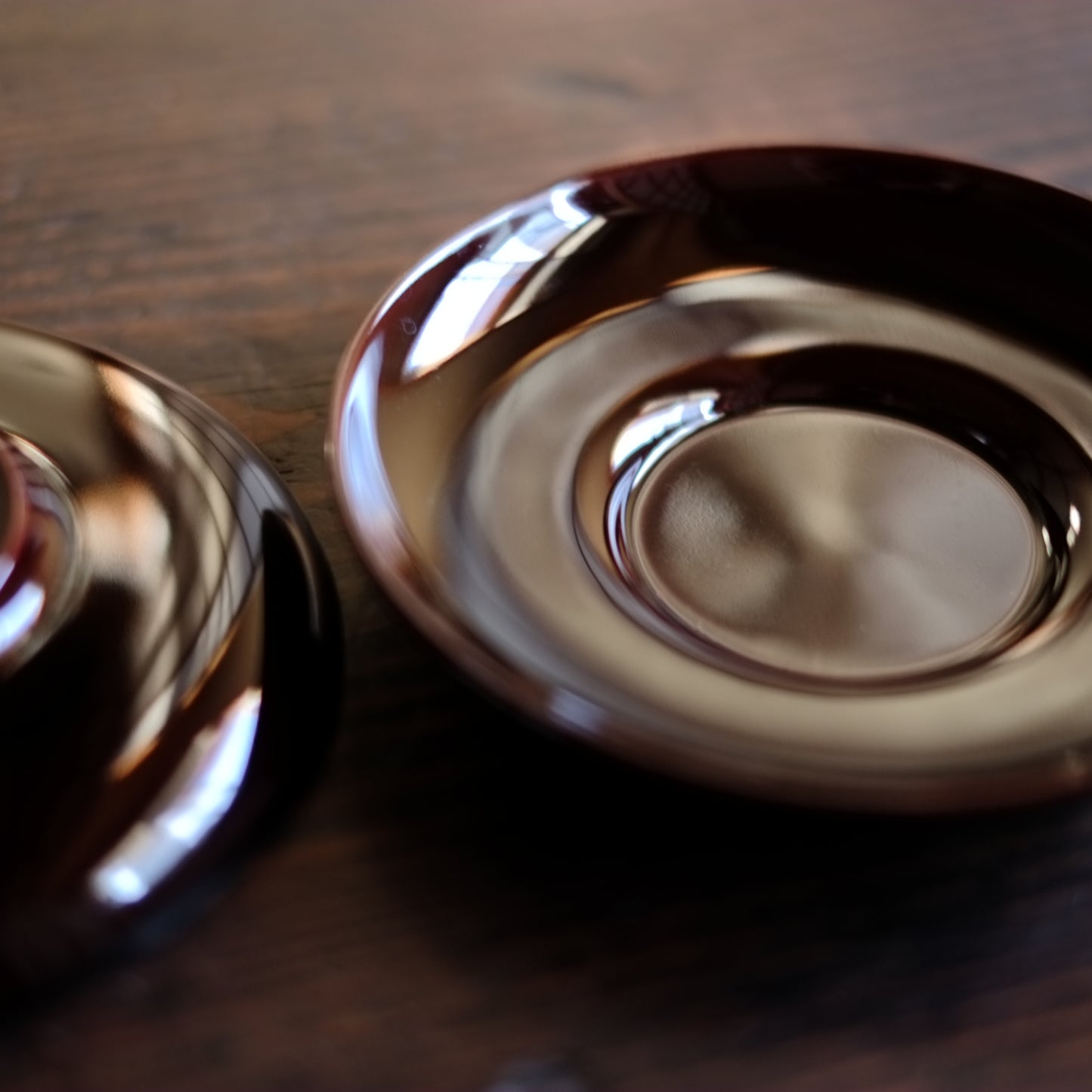 未使用保管品 極上会津塗 溜塗 だるま茶托 (大正-昭和期)