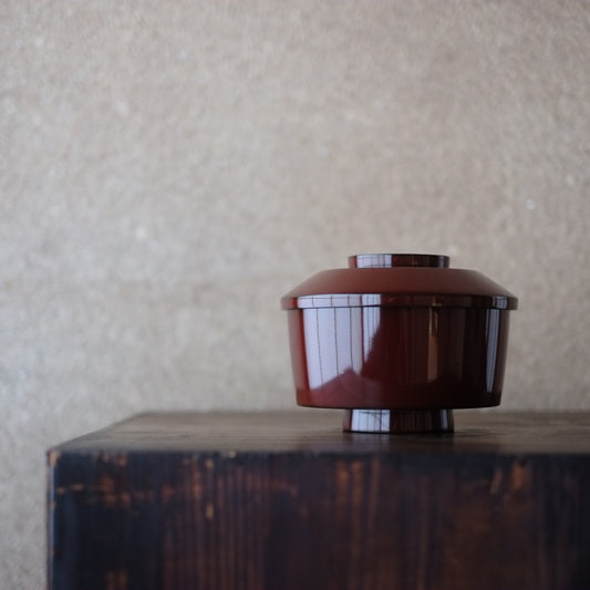 時代 宗旦好 潤塗蓋付面桶椀 大『飯椀』江戸末-明治中期頃)