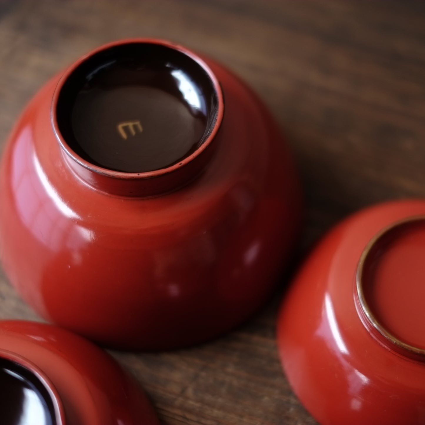 時代 輪島塗 縁金皆朱底黒 四つ椀(明治-大正)