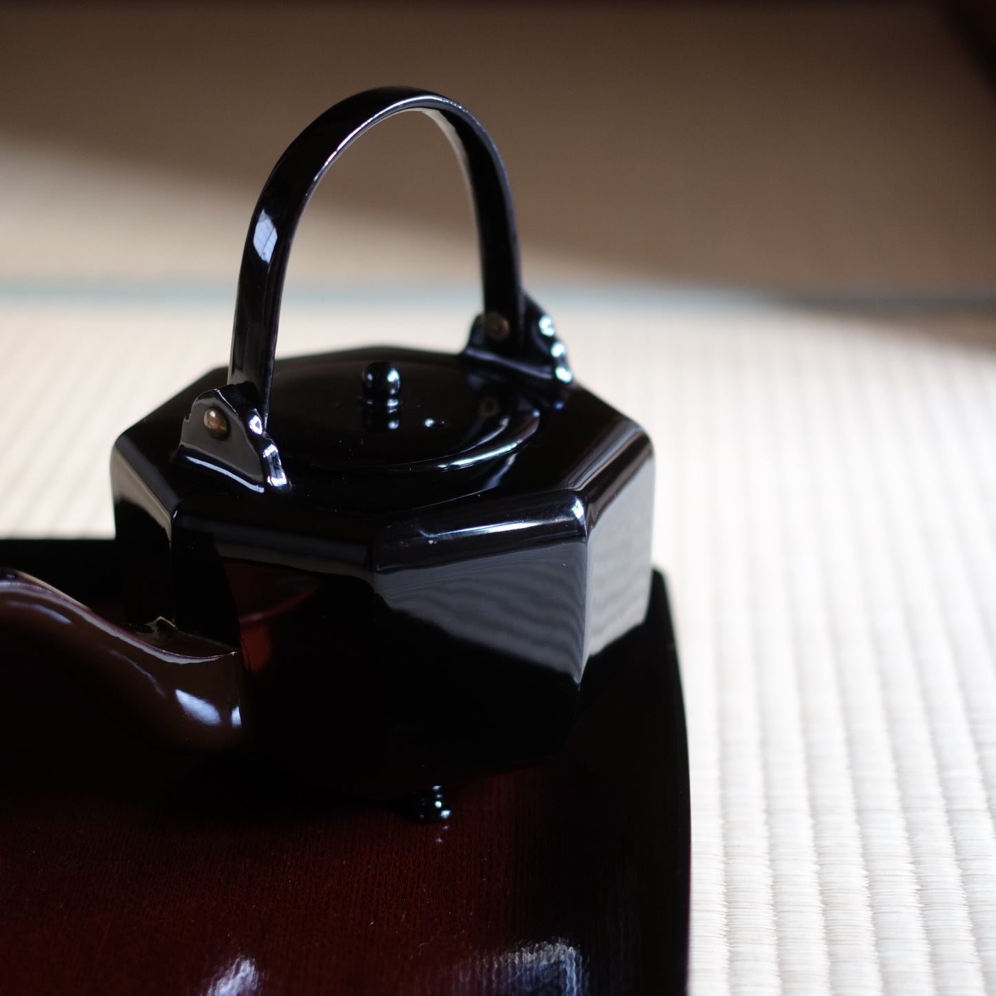 時代 総黒漆 八角面取銚子 湯桶 (明治期頃)