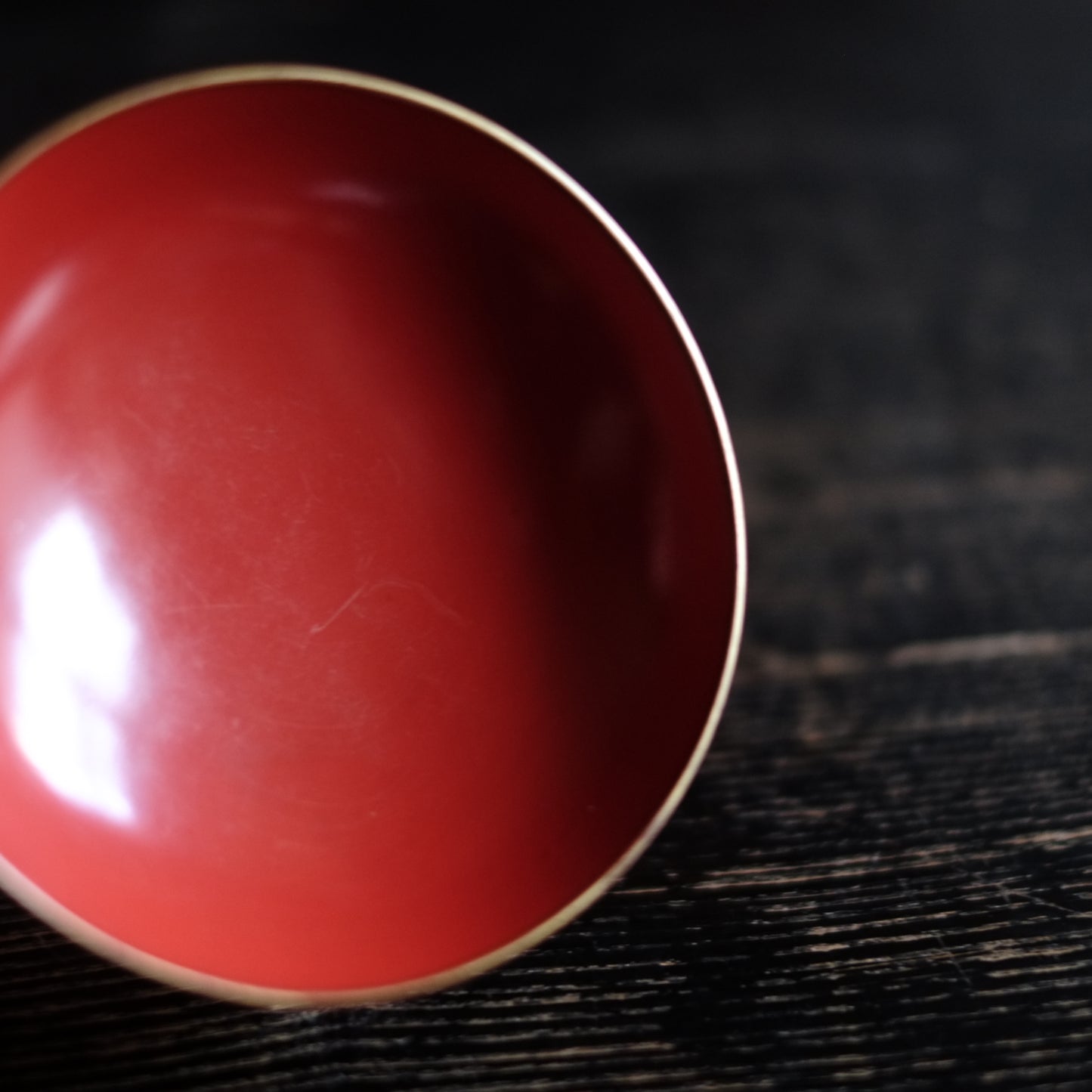 時代 輪島塗 縁金皆朱底黒 蓋付平椀(明治-大正)