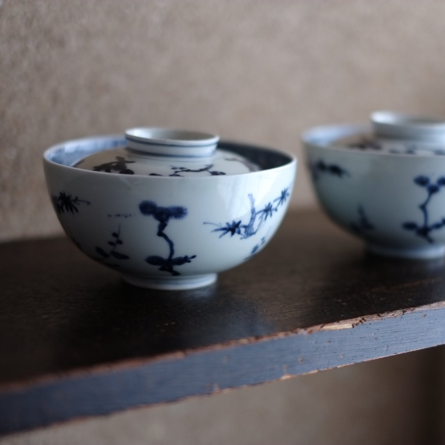 古伊万里 松竹梅文蓋付茶碗(江戸中期頃)