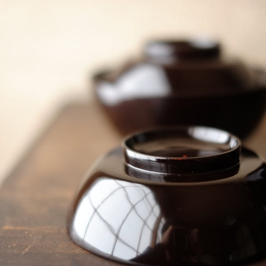 時代 黒艶漆塗布着 四つ椀 (19世紀)