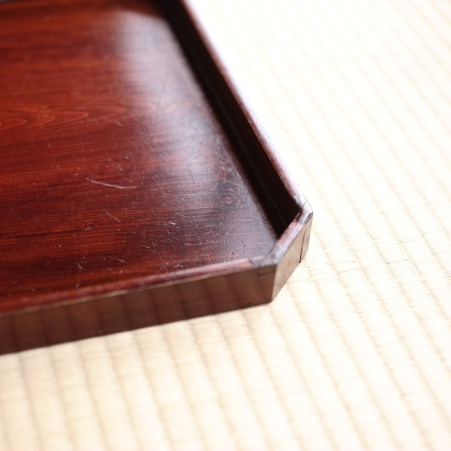 時代 吉野山 春慶塗 四方隅切折敷 B (江戸末-明治中期頃)