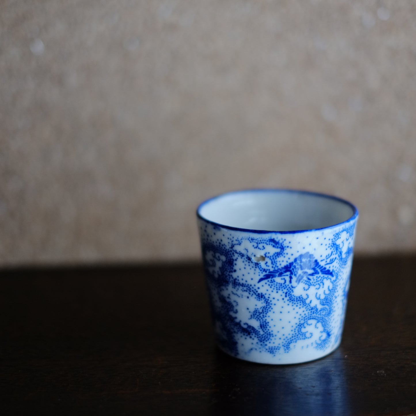 型紙摺印判 雲鶴図蕎麦猪口 (明治時代)