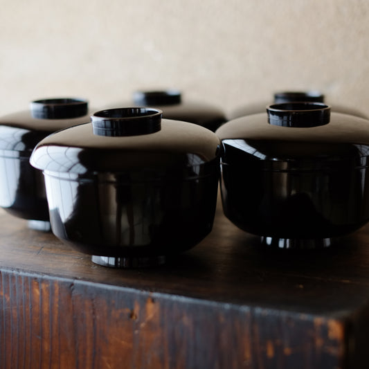 【極上の透漆】 真塗蓋付面取深椀(幕末-明治期頃)