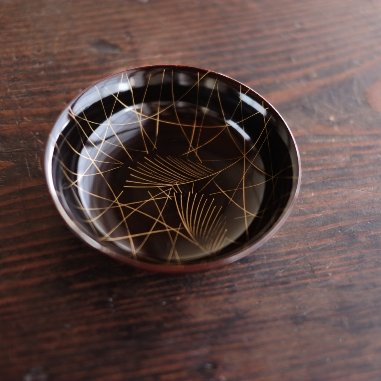 外溜内黒塗分 芒文蒔絵 小皿 5客揃 (明治時代)