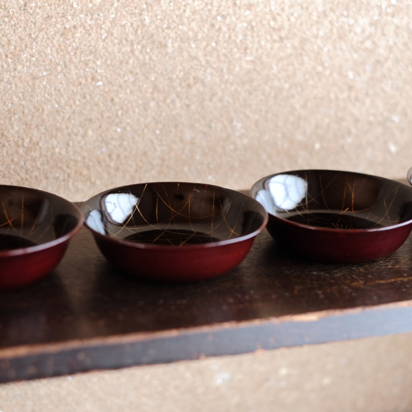 外溜内黒塗分 芒文蒔絵 小皿 5客揃 (明治時代)