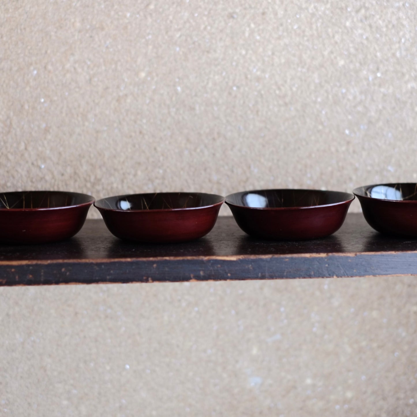 外溜内黒塗分 芒文蒔絵 小皿 5客揃 (明治時代)