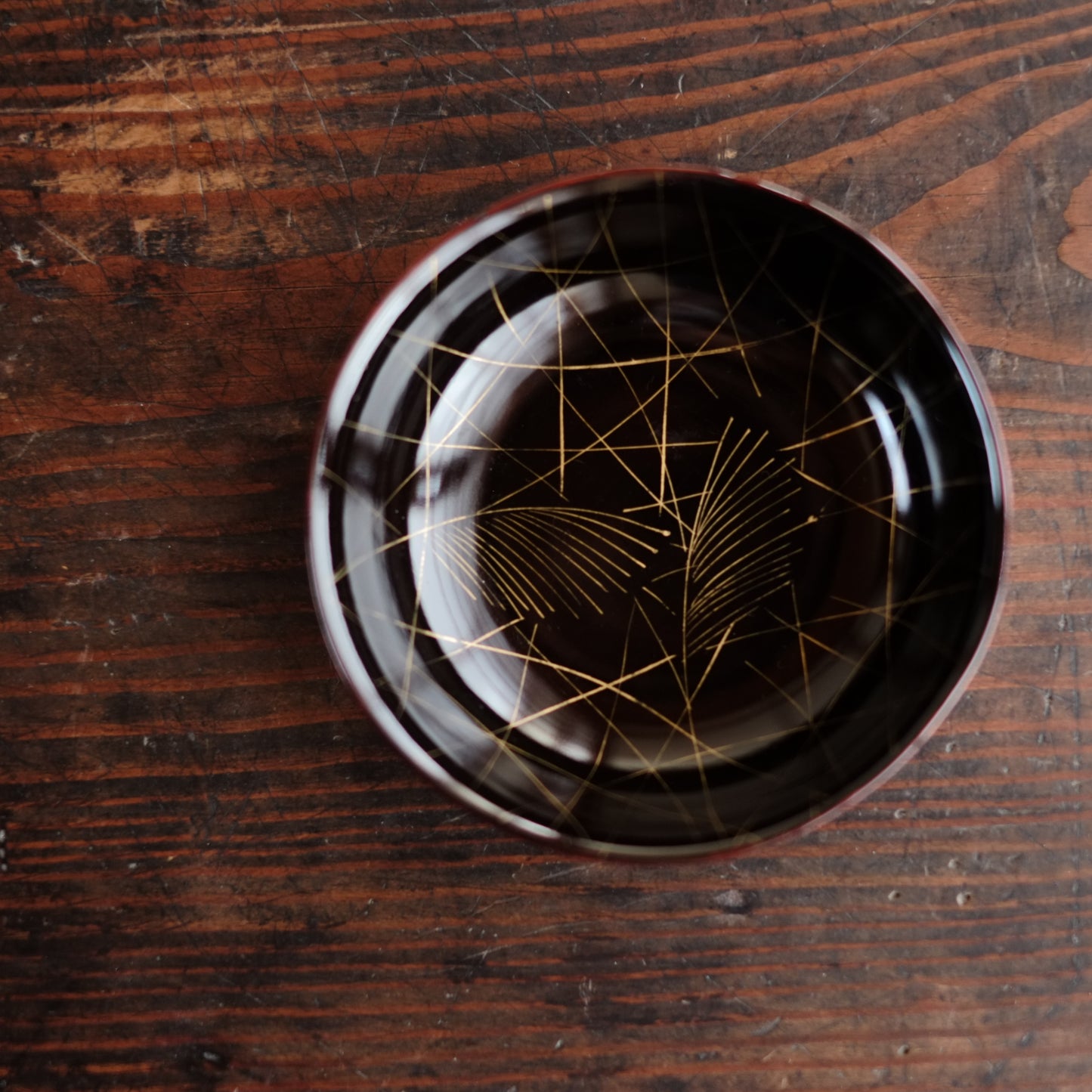 外溜内黒塗分 芒文蒔絵 小皿 5客揃 (明治時代)