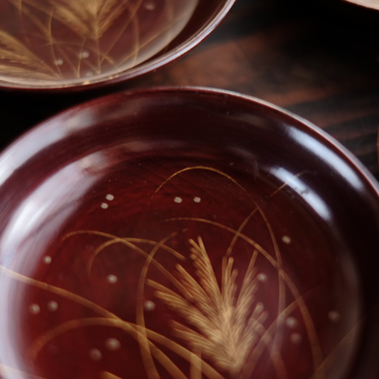 溜塗底黒 草露文蒔絵 小皿 5客揃 菓子皿