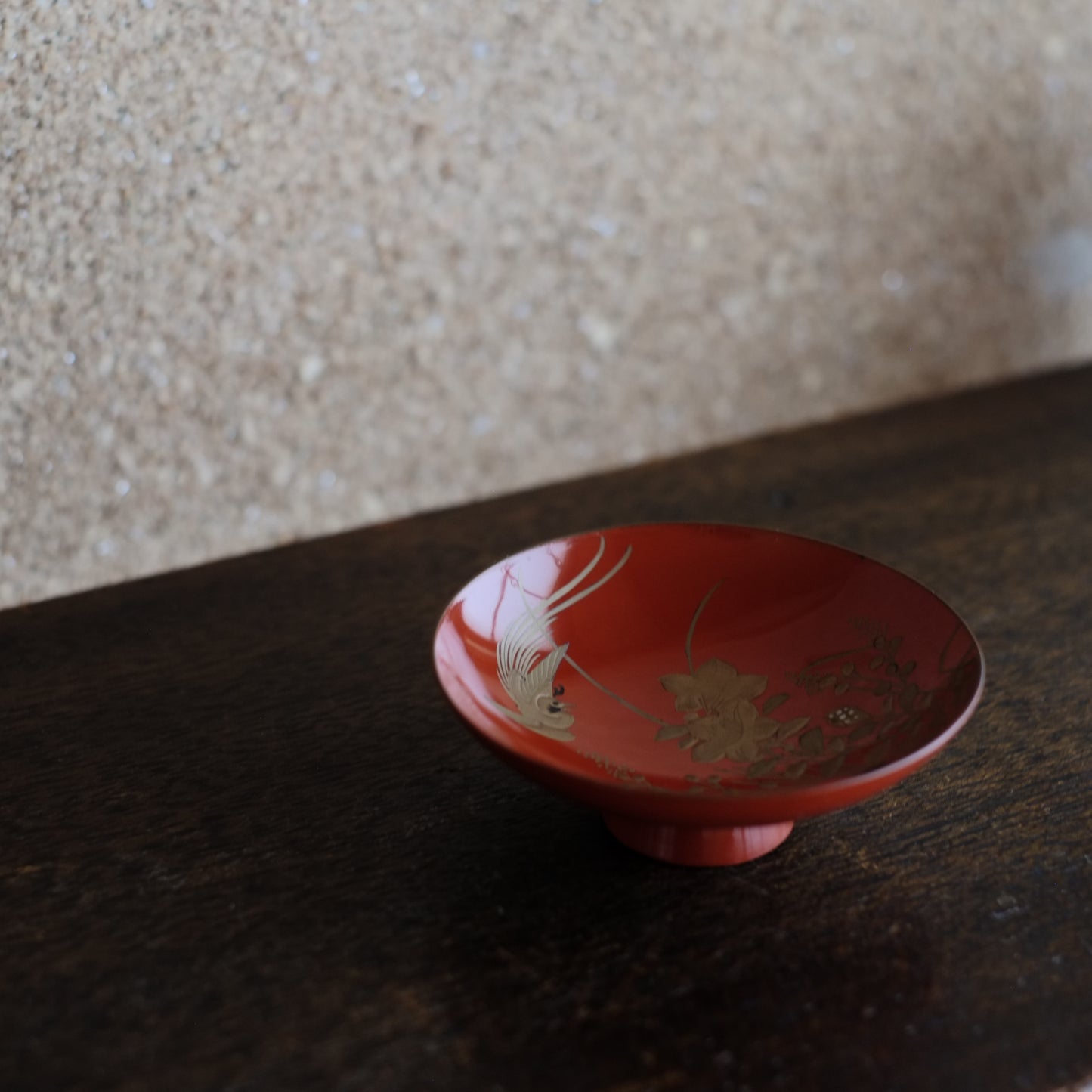 秋草鳥文 切金高蒔絵朱漆 酒盃(明治時代)