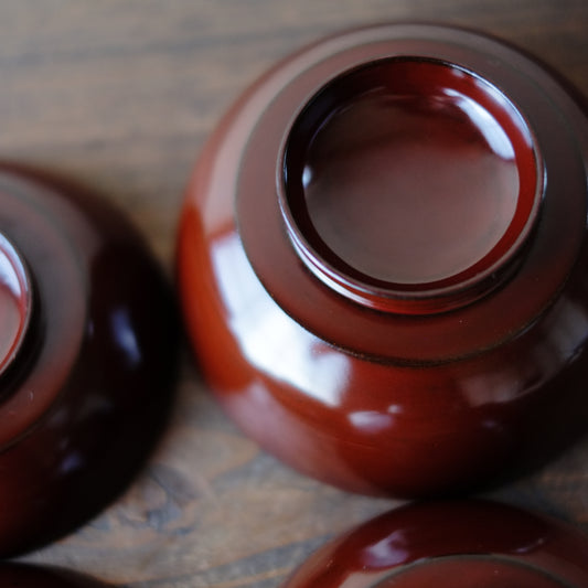 時代 外潤塗内黒漆布着 四ツ椀 (明治初期)