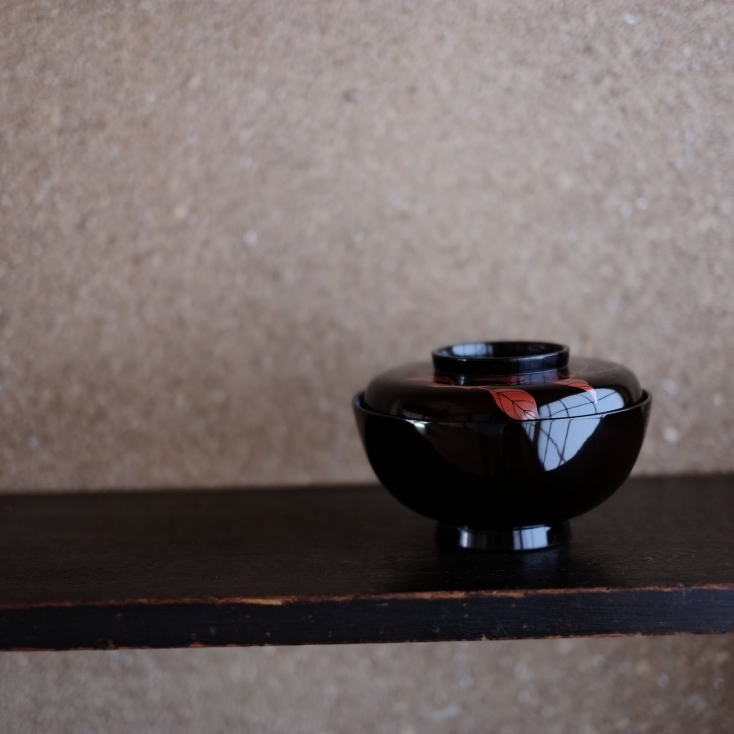時代 水引草図 赤絵漆蓋付椀 (明治期頃)
