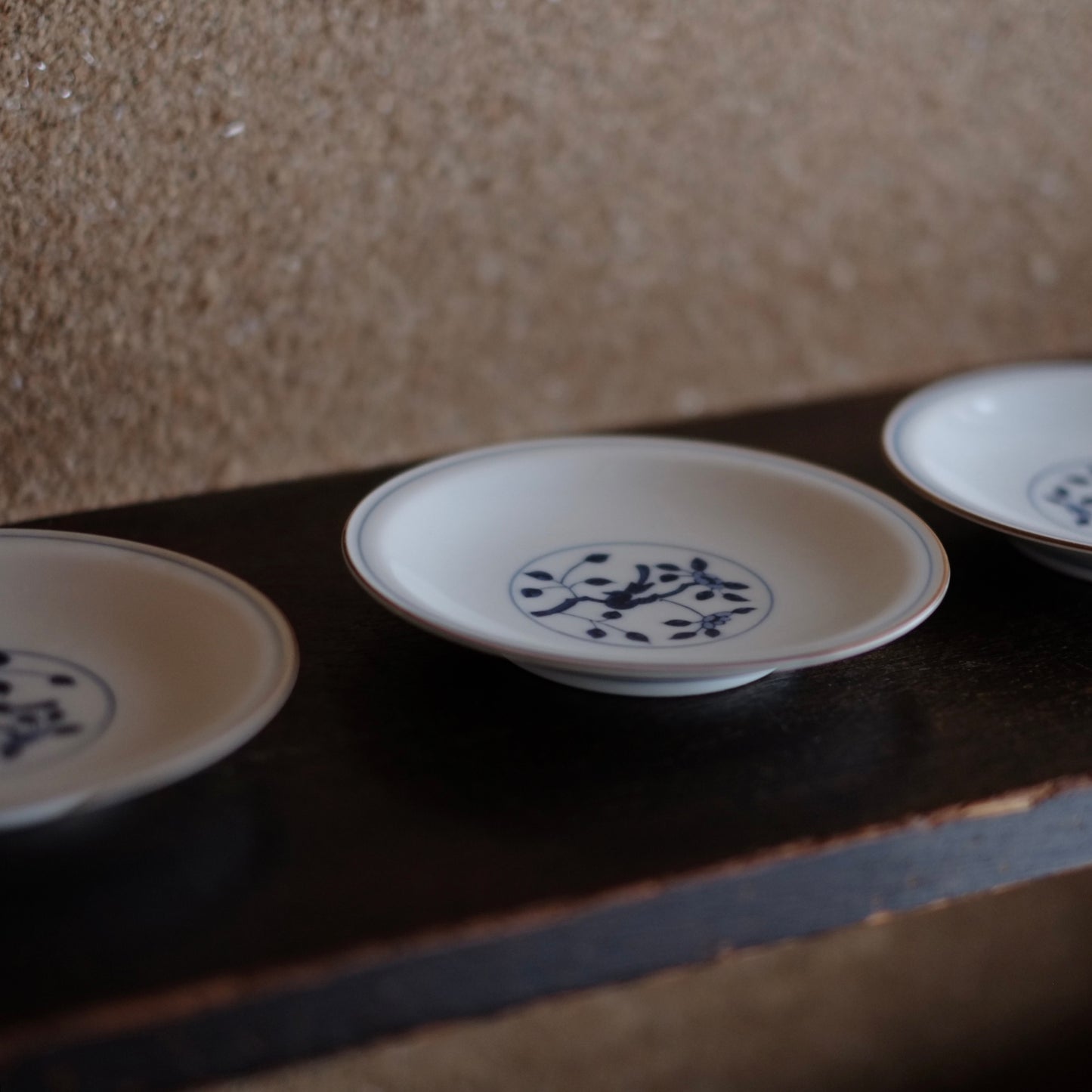 時代 染付 鳥花文平皿 5客揃(大正-昭和初期頃)